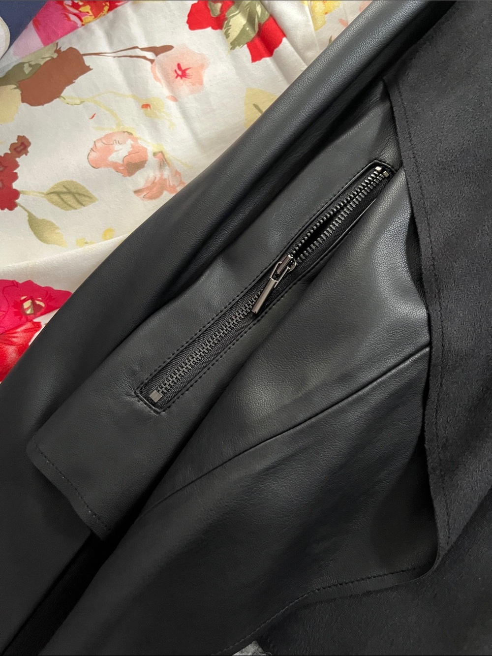 Bar III Black Faux Leather Draped Open-Front Jacket - Picture 6 of 6